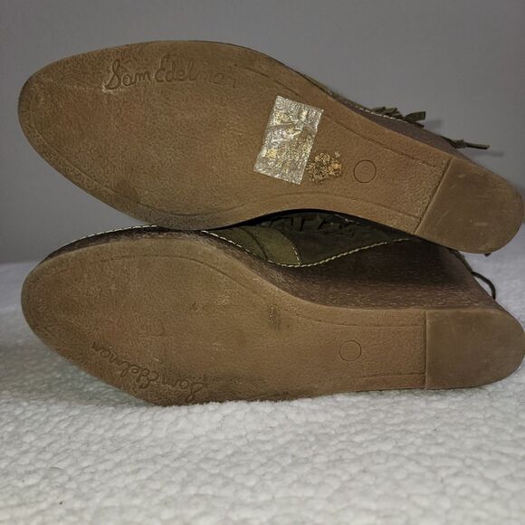 Sam Edelman Sz 10 Boho Retro Green Suede Fringe Stud Sherpa Cottagecore Booties - Picture 8 of 11